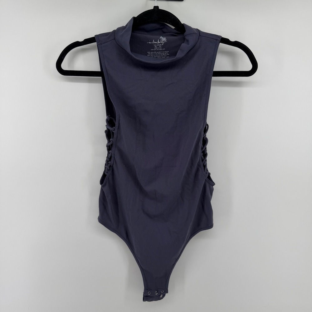 Intimately Free People Mock Neck Lace Up Side Bodysuit Slate Grey M/L Sleeveless